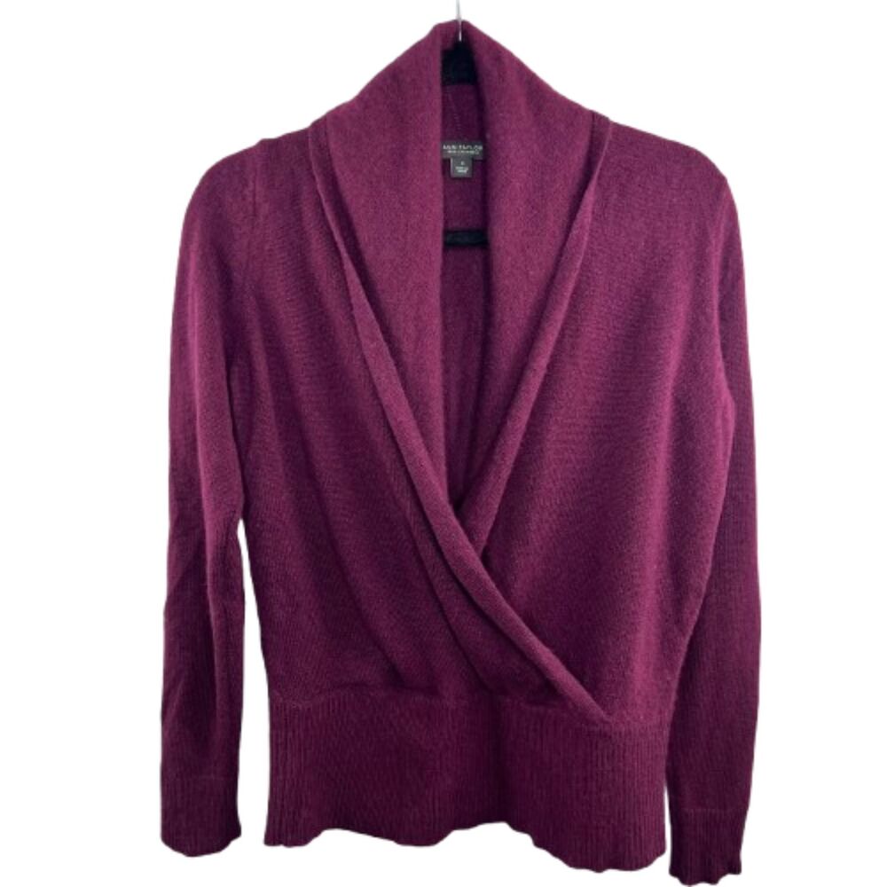 Ann Taylor 100% Cashmere Collar Plum Burgundy Sweater Cardigan Shawl Size M